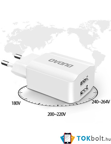 DUDAO töltő EU USB 2x USB 5V / 2.4A white (A2EU) - FEHÉR