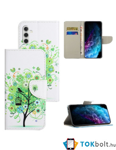 Oldalra nyíló mintás telefontok Samsung Galaxy A54 5G telefonhoz - ZÖLD FA