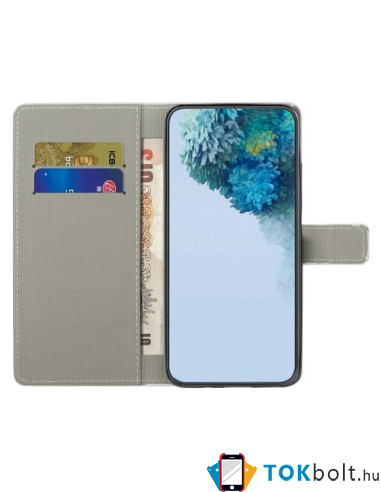 Oldalra nyíló mintás telefontok Samsung Galaxy A14 4G / A14 5G telefonhoz - LILA VIRÁG