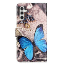 Oldalra nyíló mintás telefontok Samsung Galaxy A14 4G / A14 5G telefonhoz - KÉK PILLANGÓ