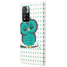 Oldalra nyíló mintás telefontok Xiaomi Redmi Note 11 Pro telefonhoz - ZÖLD BAGLYOS