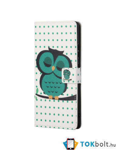Oldalra nyíló mintás telefontok Xiaomi Redmi Note 11 Pro telefonhoz - ZÖLD BAGLYOS