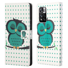 Oldalra nyíló mintás telefontok Xiaomi Redmi Note 11 Pro telefonhoz - ZÖLD BAGLYOS