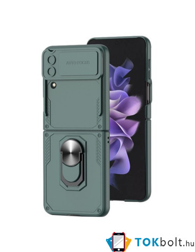 Kemény műanyag és rugalmas TPU hibrid tok Samsung Galaxy Z Flip4 telefonhoz - ZÖLD