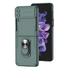 Kemény műanyag és rugalmas TPU hibrid tok Samsung Galaxy Z Flip4 telefonhoz - ZÖLD