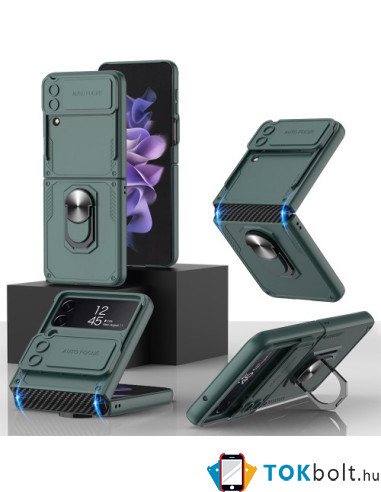 Kemény műanyag és rugalmas TPU hibrid tok Samsung Galaxy Z Flip4 telefonhoz - ZÖLD