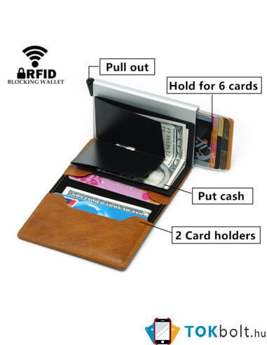 Bankkártya, igazolvány tartó tárca RFID védelemmel - 10 x 6.7 x 1 cm - FEKETE