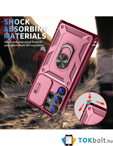 Kemény műanyag és rugalmas TPU hibrid tok Samsung Galaxy S23 Ultra telefonhoz - PINK