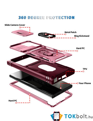 Kemény műanyag és rugalmas TPU hibrid tok Samsung Galaxy S23 Ultra telefonhoz - PINK
