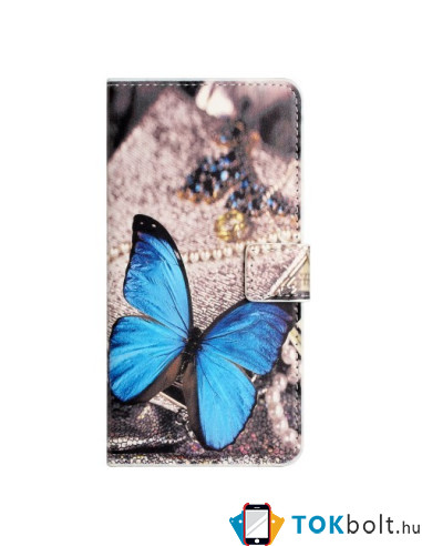 Oldalra nyíló mintás telefontok Samsung Galaxy A54 5G telefonhoz - KÉK PILLANGÓ