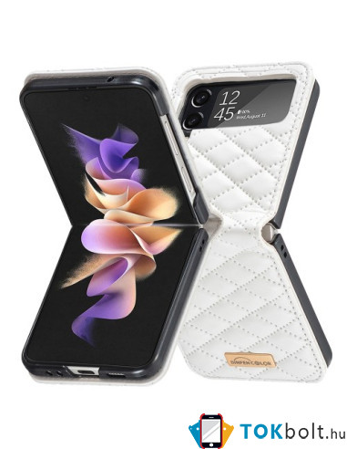 Bőr tapintású háttok Samsung Galaxy Z Flip4 5G készülékhez - FEHÉR