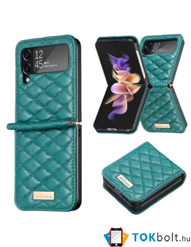 Bőr tapintású háttok Samsung Galaxy Z Flip4 5G készülékhez - ZÖLD
