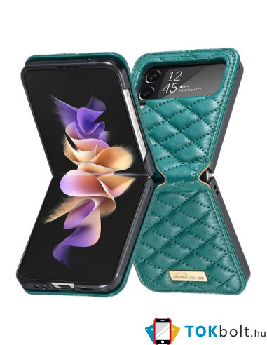 Bőr tapintású háttok Samsung Galaxy Z Flip4 5G készülékhez - ZÖLD