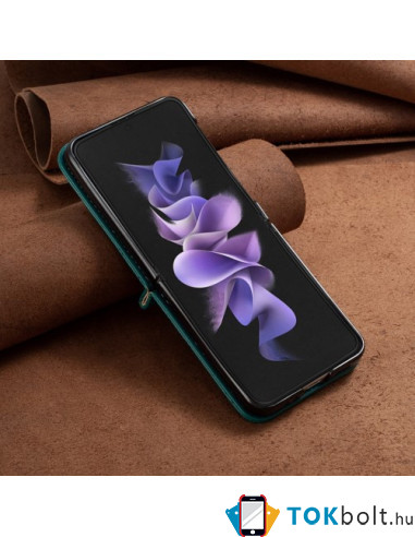 Bőr tapintású háttok Samsung Galaxy Z Flip4 5G készülékhez - ZÖLD