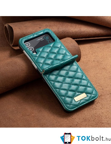 Bőr tapintású háttok Samsung Galaxy Z Flip4 5G készülékhez - ZÖLD