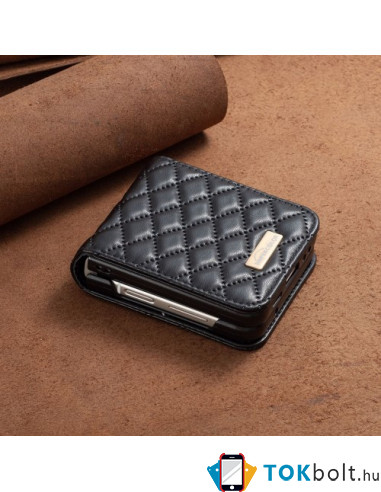 Bőr tapintású háttok Samsung Galaxy Z Flip4 5G készülékhez - FEKETE