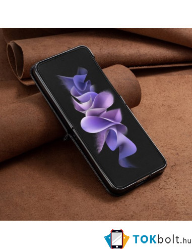 Bőr tapintású háttok Samsung Galaxy Z Flip4 5G készülékhez - FEKETE