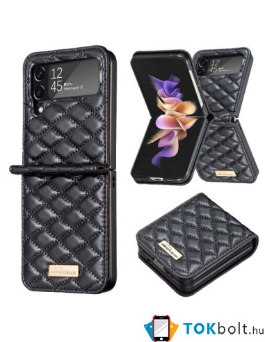 Bőr tapintású háttok Samsung Galaxy Z Flip4 5G készülékhez - FEKETE
