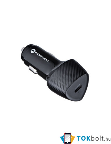 FORCELL CARBON autós töltő Type C 3.0 PD20W CC50-1C black (Total 20W) Type-C Lightning kábellel - FEKETE