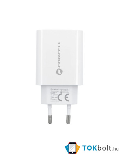 FORCELL töltő EU USB Lightning kábellel 3A 20W Quick Charge 4.0 - FEHÉR