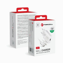 FORCELL töltő EU USB Lightning kábellel 3A 20W Quick Charge 4.0 - FEHÉR