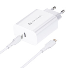 FORCELL töltő EU USB Lightning kábellel 3A 20W Quick Charge 4.0 - FEHÉR