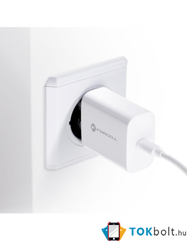 FORCELL töltő EU USB Lightning kábellel 3A 20W Quick Charge 4.0 - FEHÉR