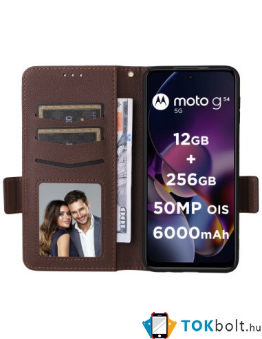Oldalra nyíló tok Motorola Moto G54 telefonhoz - BARNA