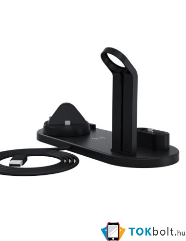 UD15 3 az 1-ben forhatható töltőállvány Type-C, MicroUSB, Lightning kimenettel telefonhoz, AirPodhoz, Apple Watchhoz - FEKETE