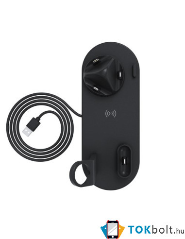 UD15 3 az 1-ben forhatható töltőállvány Type-C, MicroUSB, Lightning kimenettel telefonhoz, AirPodhoz, Apple Watchhoz - FEKETE