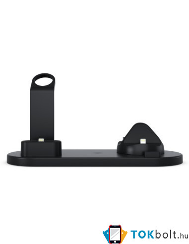 UD15 3 az 1-ben forhatható töltőállvány Type-C, MicroUSB, Lightning kimenettel telefonhoz, AirPodhoz, Apple Watchhoz - FEKETE