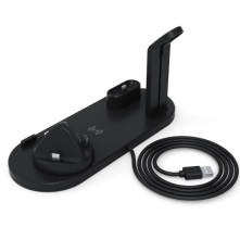 UD15 3 az 1-ben forhatható töltőállvány Type-C, MicroUSB, Lightning kimenettel telefonhoz, AirPodhoz, Apple Watchhoz - FEKETE