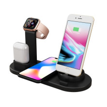 UD15 3 az 1-ben forhatható töltőállvány Type-C, MicroUSB, Lightning kimenettel telefonhoz, AirPodhoz, Apple Watchhoz - FEKETE