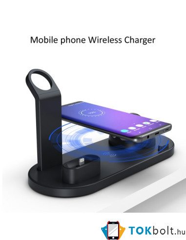 UD15 3 az 1-ben forhatható töltőállvány Type-C, MicroUSB, Lightning kimenettel telefonhoz, AirPodhoz, Apple Watchhoz - FEKETE