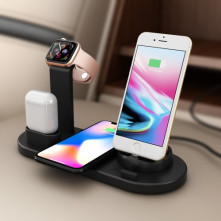 UD15 3 az 1-ben forhatható töltőállvány Type-C, MicroUSB, Lightning kimenettel telefonhoz, AirPodhoz, Apple Watchhoz - FEKETE