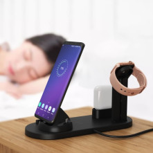UD15 3 az 1-ben forhatható töltőállvány Type-C, MicroUSB, Lightning kimenettel telefonhoz, AirPodhoz, Apple Watchhoz - FEKETE