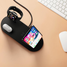 UD15 3 az 1-ben forhatható töltőállvány Type-C, MicroUSB, Lightning kimenettel telefonhoz, AirPodhoz, Apple Watchhoz - FEKETE