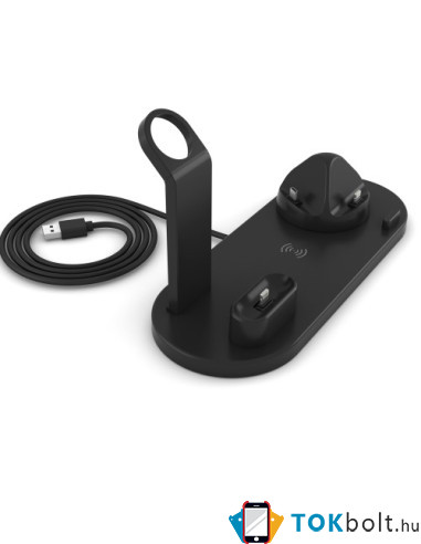 UD15 3 az 1-ben forhatható töltőállvány Type-C, MicroUSB, Lightning kimenettel telefonhoz, AirPodhoz, Apple Watchhoz - FEKETE