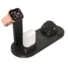 UD15 3 az 1-ben forhatható töltőállvány Type-C, MicroUSB, Lightning kimenettel telefonhoz, AirPodhoz, Apple Watchhoz - FEKETE