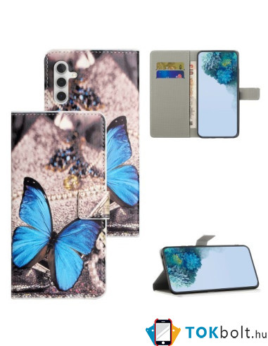 Oldalra nyíló mintás telefontok Samsung Galaxy S23 FE telefonhoz - KÉK PILLANGÓ