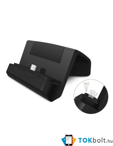 USB Type-C töltő dokkoló asztali töltőállvány - FEKETE