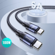 USAMS US-SJ525 U71 Type-C töltő adatkábel 100W PD gyorstöltés - 2m - FEKETE