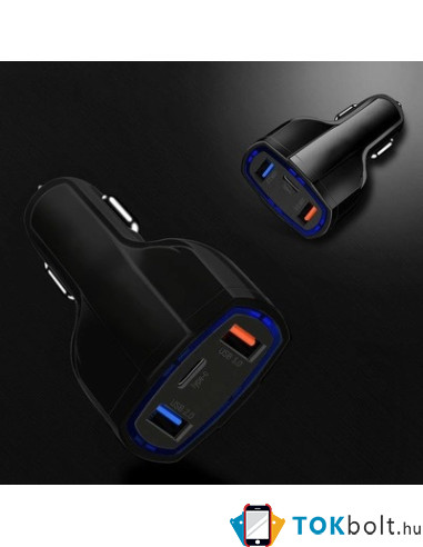 Wozinsky autós töltő USB x2 és USB-C - WCC-01 - FEKETE