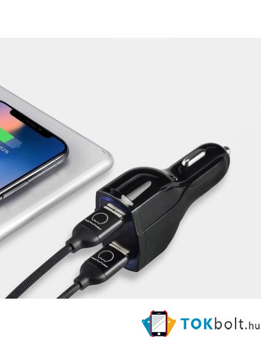 Wozinsky autós töltő USB x2 és USB-C - WCC-01 - FEKETE