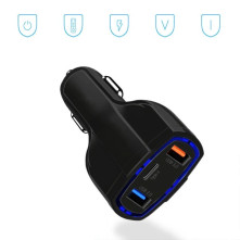 Wozinsky autós töltő USB x2 és USB-C - WCC-01 - FEKETE