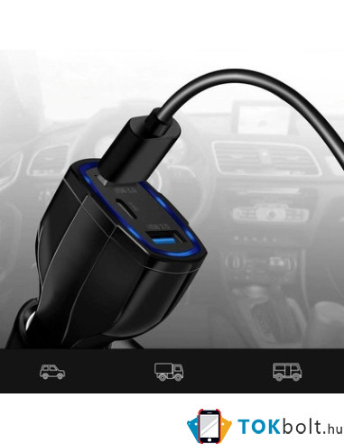 Wozinsky autós töltő USB x2 és USB-C - WCC-01 - FEKETE