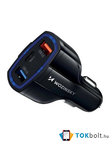 Wozinsky autós töltő USB x2 és USB-C - WCC-01 - FEKETE