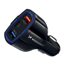 Wozinsky autós töltő USB x2 és USB-C - WCC-01 - FEKETE