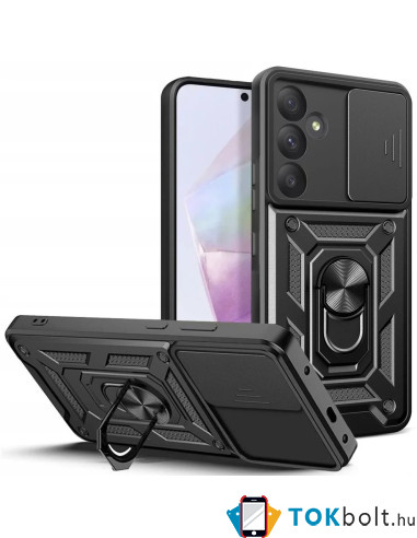 Kemény műanyag és rugalmas TPU hibrid tok Samsung Galaxy A35 telefonhoz - FEKETE