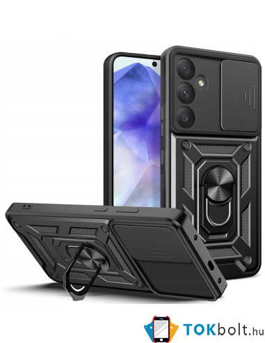 Kemény műanyag és rugalmas TPU hibrid tok Samsung Galaxy A55 telefonhoz - FEKETE